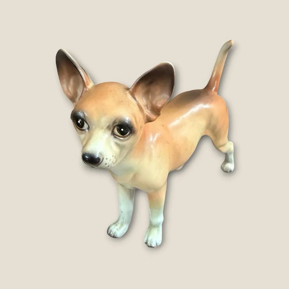 Vintage Lefton Chihuahua Dog Figurine with Foil Sticker H3679 Japan 5.5